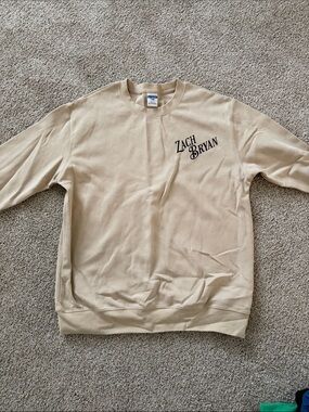 Beige Crewneck Sweatshirt with Zach Bryan Chest Print